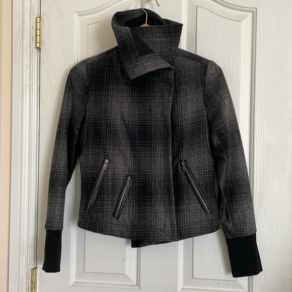 A.L.C. plaid funnel biker moto dark academia wool blend jacket size 6 - Picture 3 of 11
